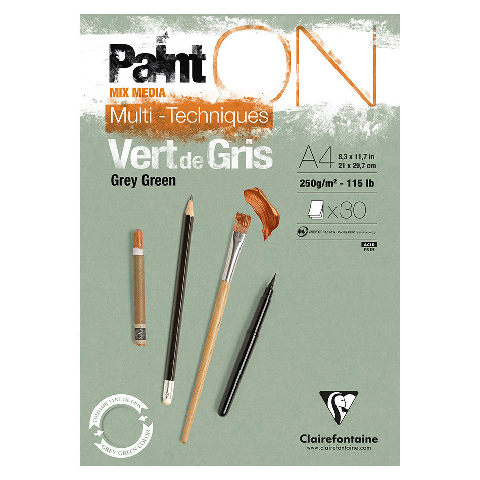 Clairefontaine Paint On Pad Grey Green A4 by Clairefontaine at Cult Pens