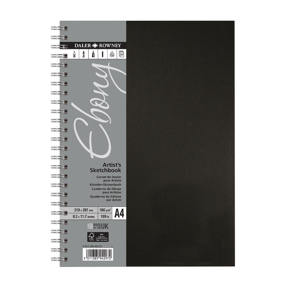 Daler-Rowney Ebony Wirebound Sketchbook A4 Portrait by Daler-Rowney at Cult Pens