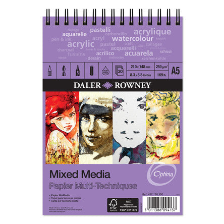 Daler-Rowney Optima Mixed Media Spiral Pad A5 by Daler-Rowney at Cult Pens