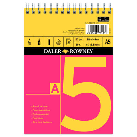 Daler-Rowney Red & Yellow Spiral Pad A5 by Daler-Rowney at Cult Pens