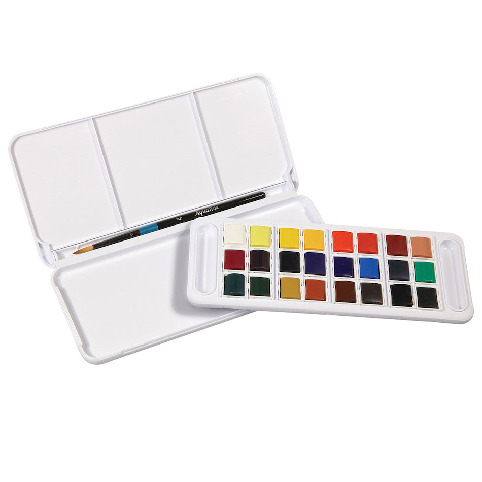 Daler-Rowney Aquafine Watercolour Paint Half-Pan Travel Set of 24 by Daler-Rowney at Cult Pens