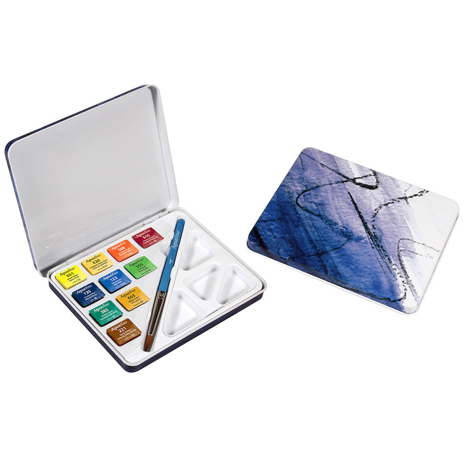 Daler-Rowney Aquafine Watercolour Paint Half-Pans Travel Tin of 10 by Daler-Rowney at Cult Pens
