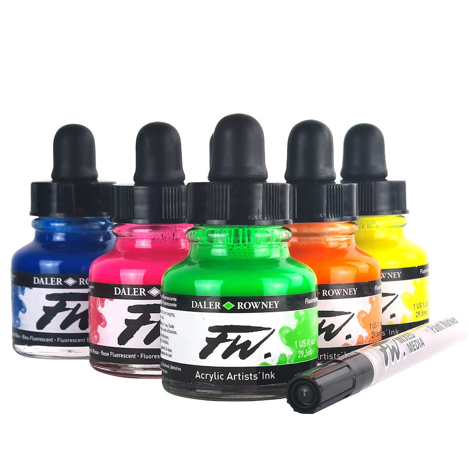 Daler-Rowney FW Artists Acrylic Ink 29.5ml Set of 6 Neon Ink by Daler-Rowney at Cult Pens