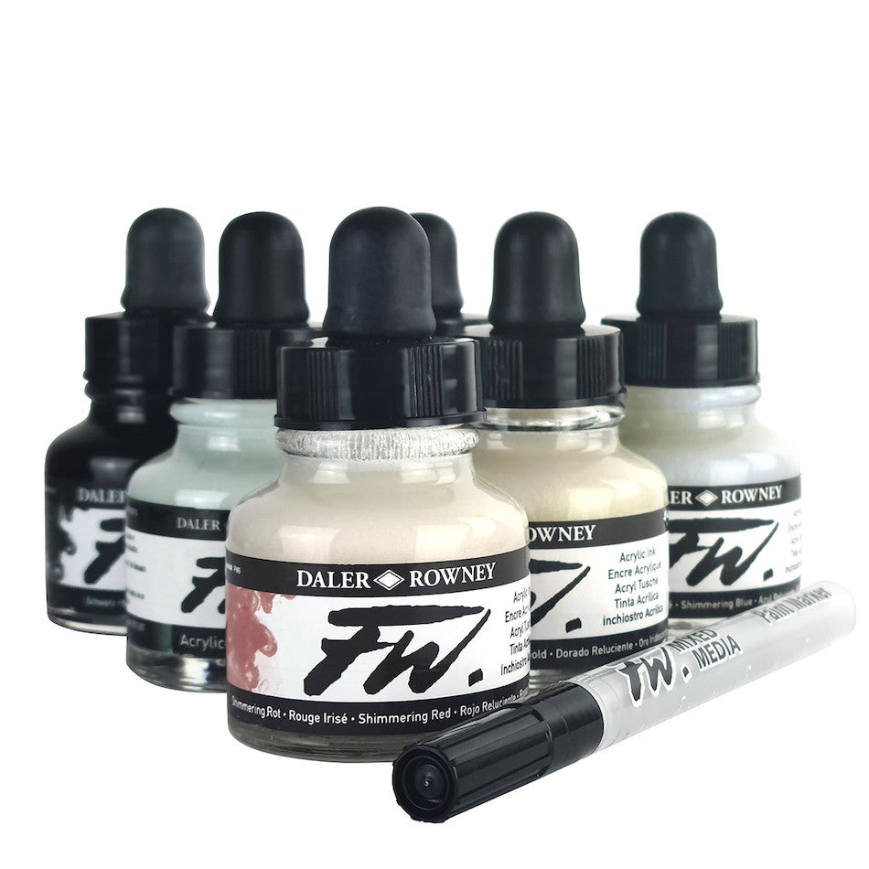 Daler-Rowney FW Artists Acrylic Ink 29.5ml Set of 6 Shimmering Ink by Daler-Rowney at Cult Pens