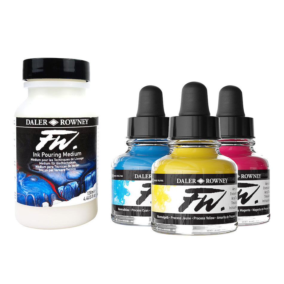 Daler-Rowney FW Acrylic Ink Pouring Medium & 3 Ink Set by Daler-Rowney at Cult Pens
