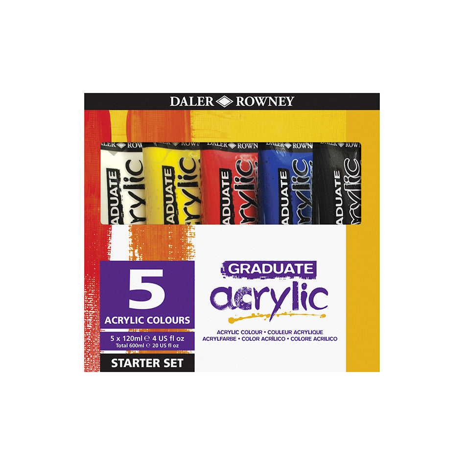 Daler-Rowney Graduate Acrylic Paint 120ml Starter Set of 5 by Daler-Rowney at Cult Pens