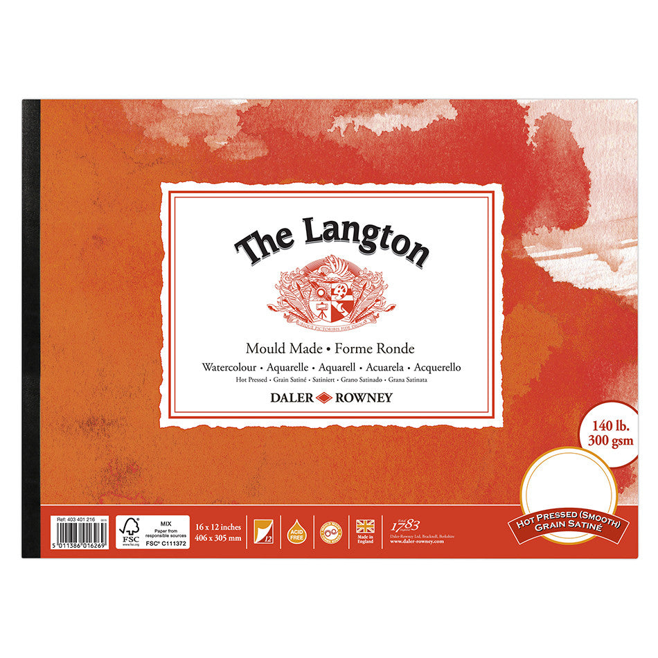 Daler-Rowney The Langton Watercolour Hot Pressed Pad 16x12 by Daler-Rowney at Cult Pens