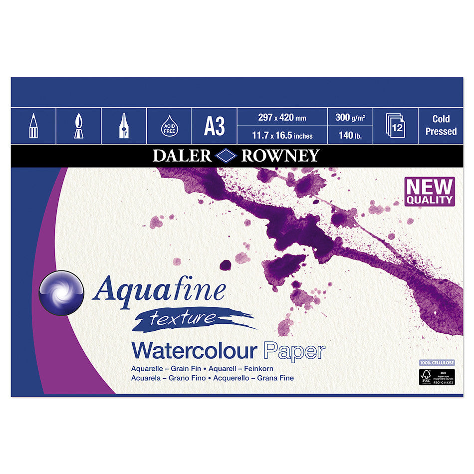 Daler-Rowney Aquafine Watercolour Texture Pad A3 12 Sheets by Daler-Rowney at Cult Pens