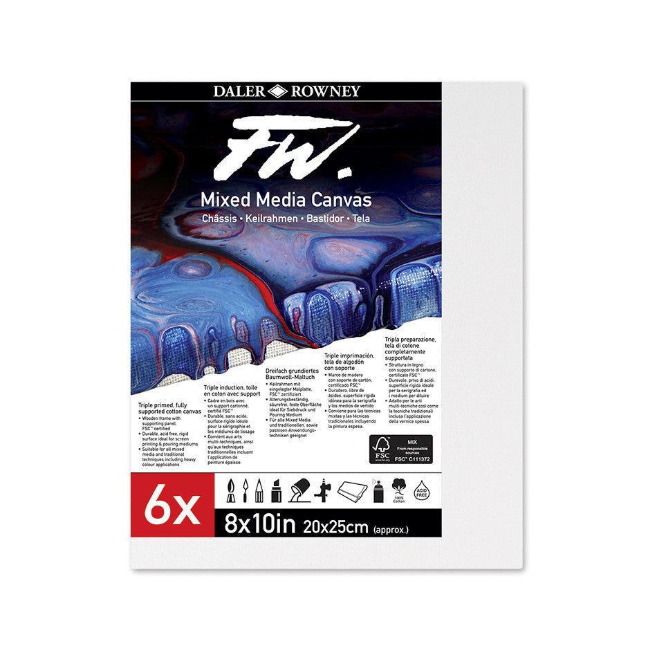 Daler-Rowney FW Mixed Media Canvas 8x10in Pack of 6 by Daler-Rowney at Cult Pens