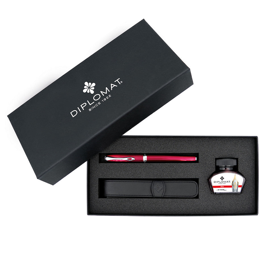 Diplomat Excellence A2 Skyline Fountain Pen Red with Leather Pouch and Red Ink by Diplomat at Cult Pens