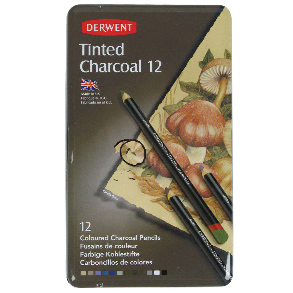 Derwent Tinted Charcoal 12 Piece Tin by Derwent at Cult Pens
