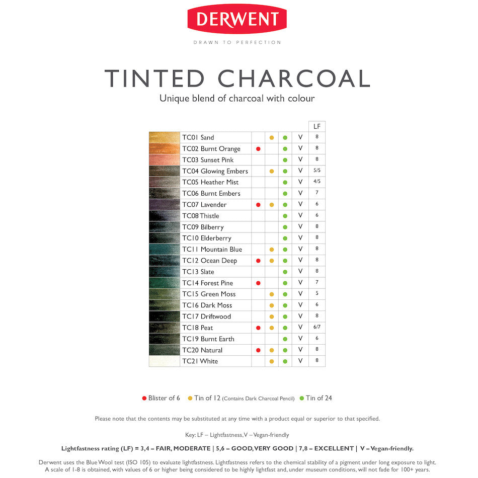 Derwent Tinted Charcoal 24 Piece Tin by Derwent at Cult Pens