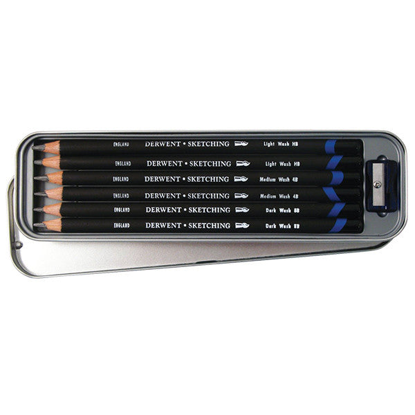 Derwent Watersoluble Graphite Sketching Pencil Tin of 6 by Derwent at Cult Pens