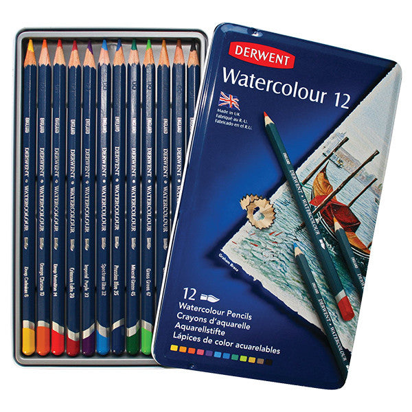 Derwent Watercolour Pencils Tin of 12 by Derwent at Cult Pens