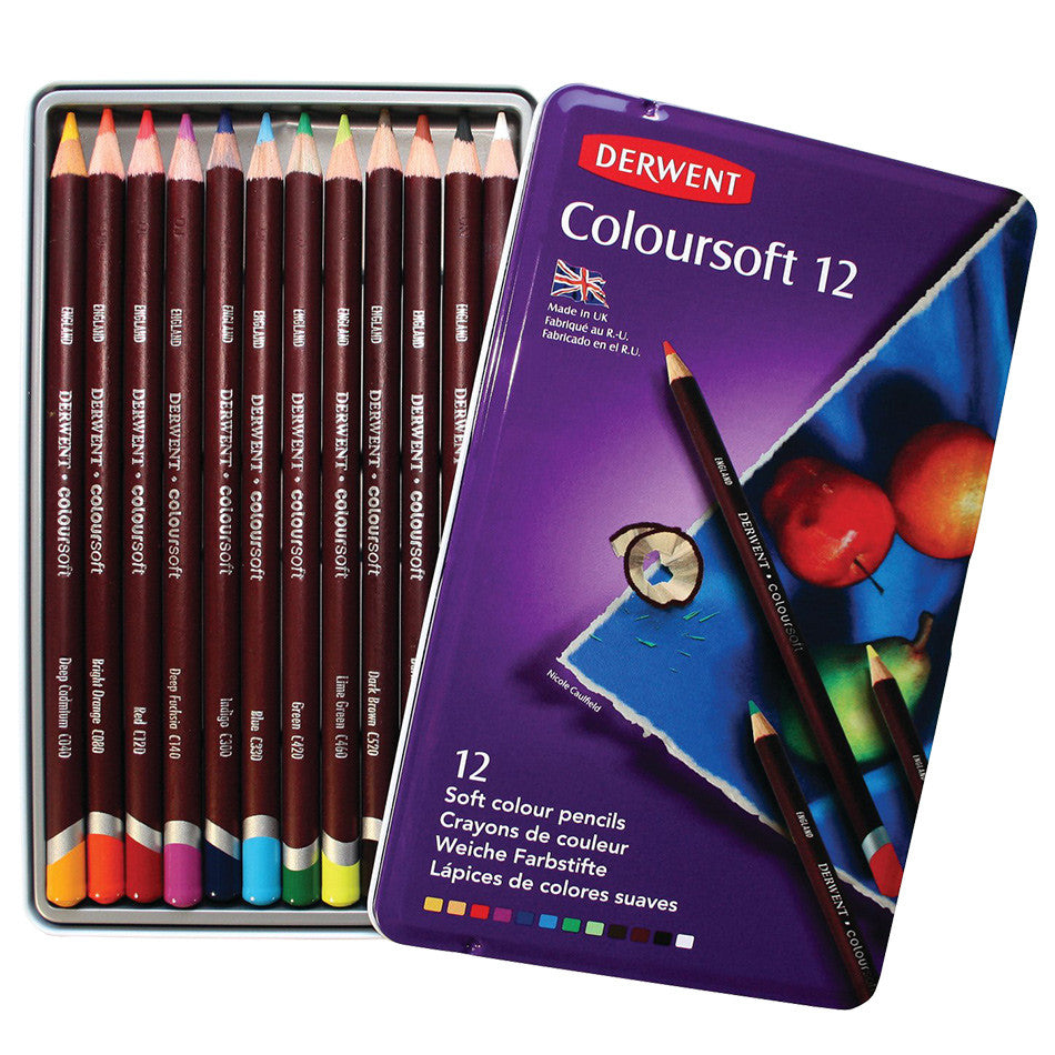 Derwent Coloursoft Coloured Pencil Tin of 12 by Derwent at Cult Pens