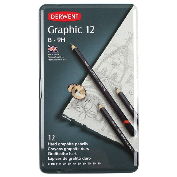 Derwent Graphic Graphite Pencil Tin of 12 Hard Grades by Derwent at Cult Pens