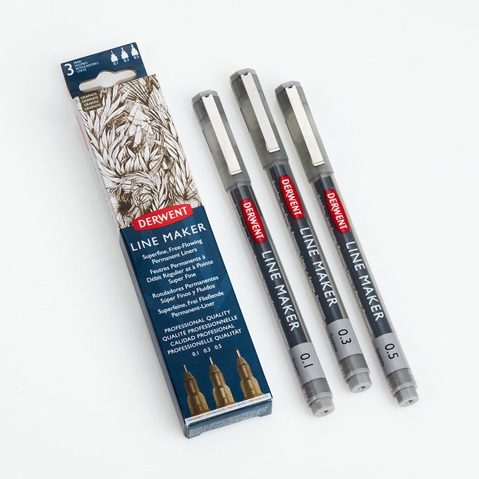 Derwent Line Maker Drawing Pen Graphite Grey Set of 3 by Derwent at Cult Pens