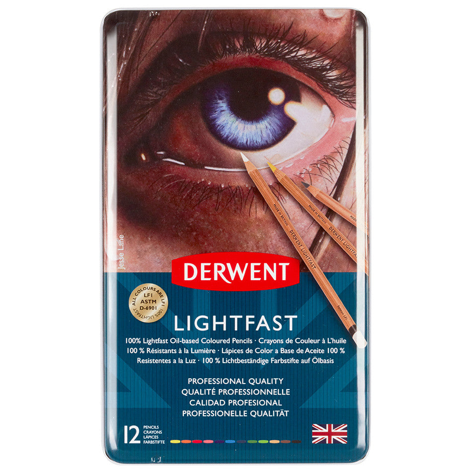 Derwent Lightfast Coloured Pencils Tin of 12 by Derwent at Cult Pens