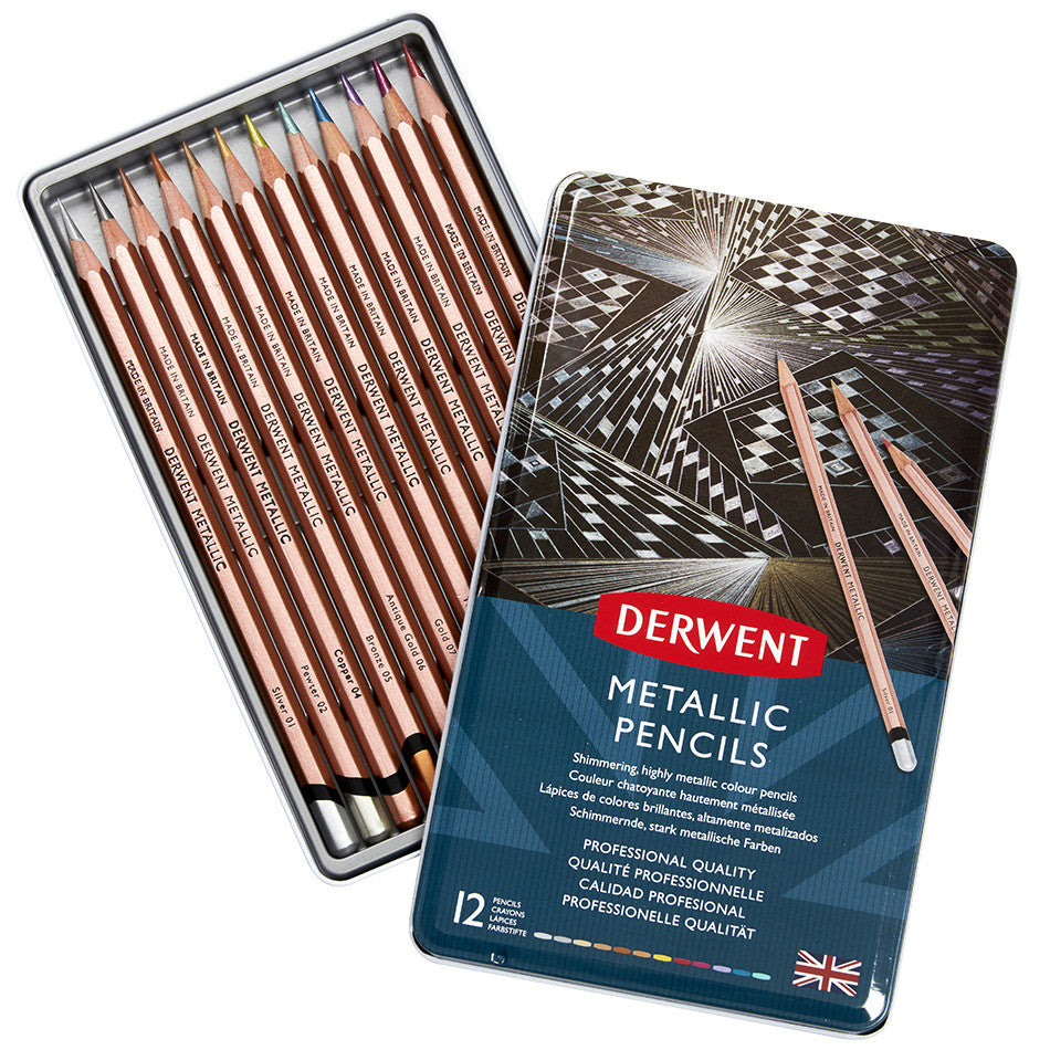 Derwent Metallic Pencils Tin of 12 by Derwent at Cult Pens