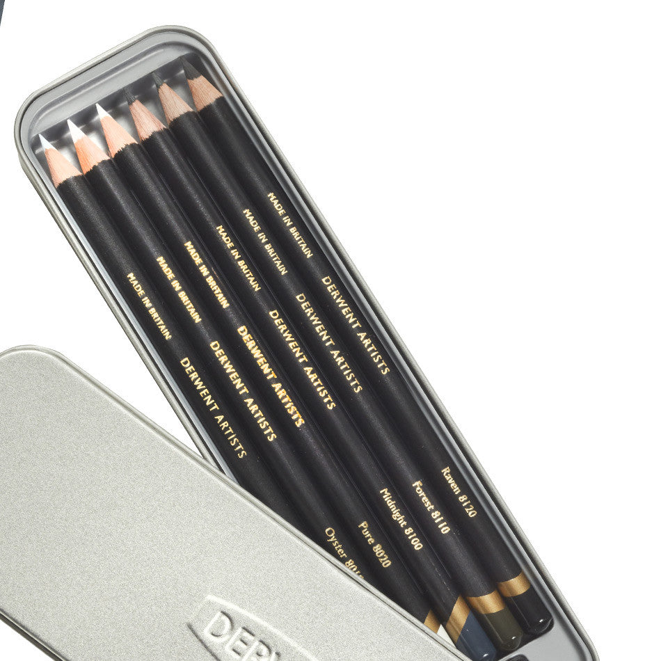 Derwent Artists Coloured Pencils Black and White Tin of 6 by Derwent at Cult Pens