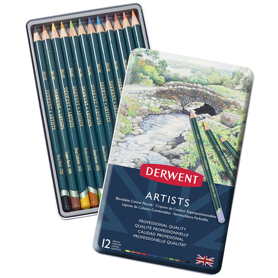 Derwent Artists Coloured Pencils Tin of 12 by Derwent at Cult Pens