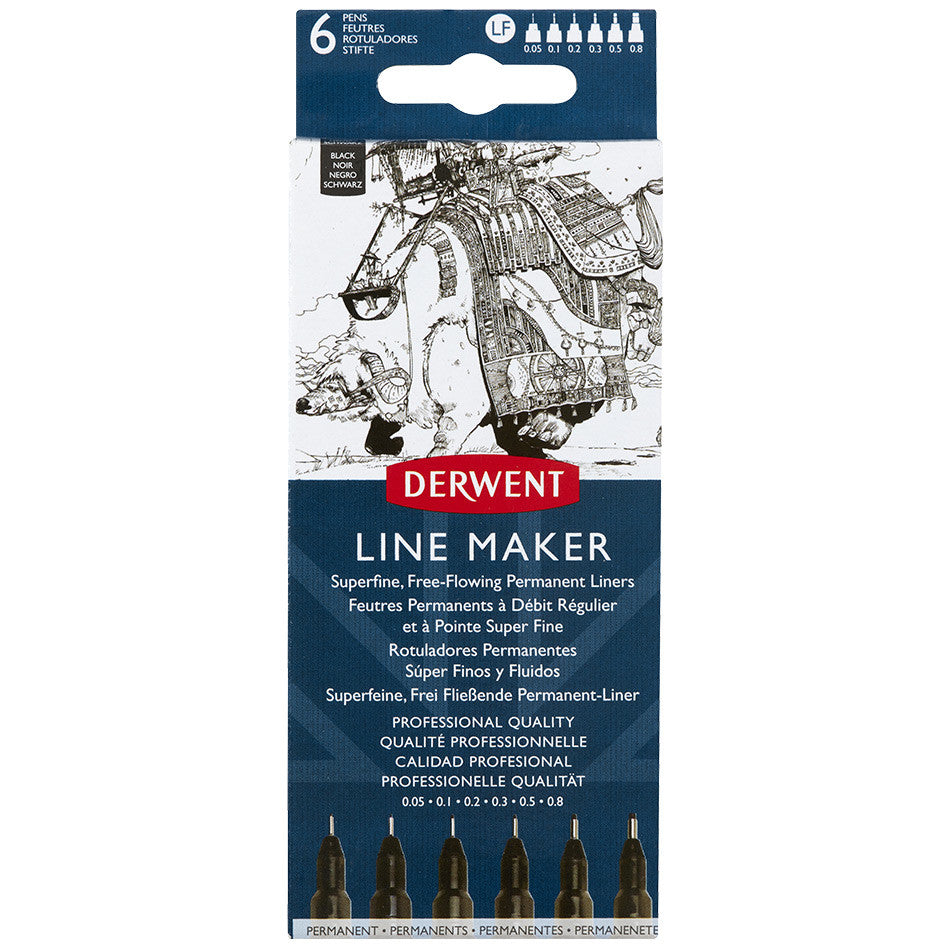Derwent Line Maker Drawing Pen Black Set of 6 by Derwent at Cult Pens