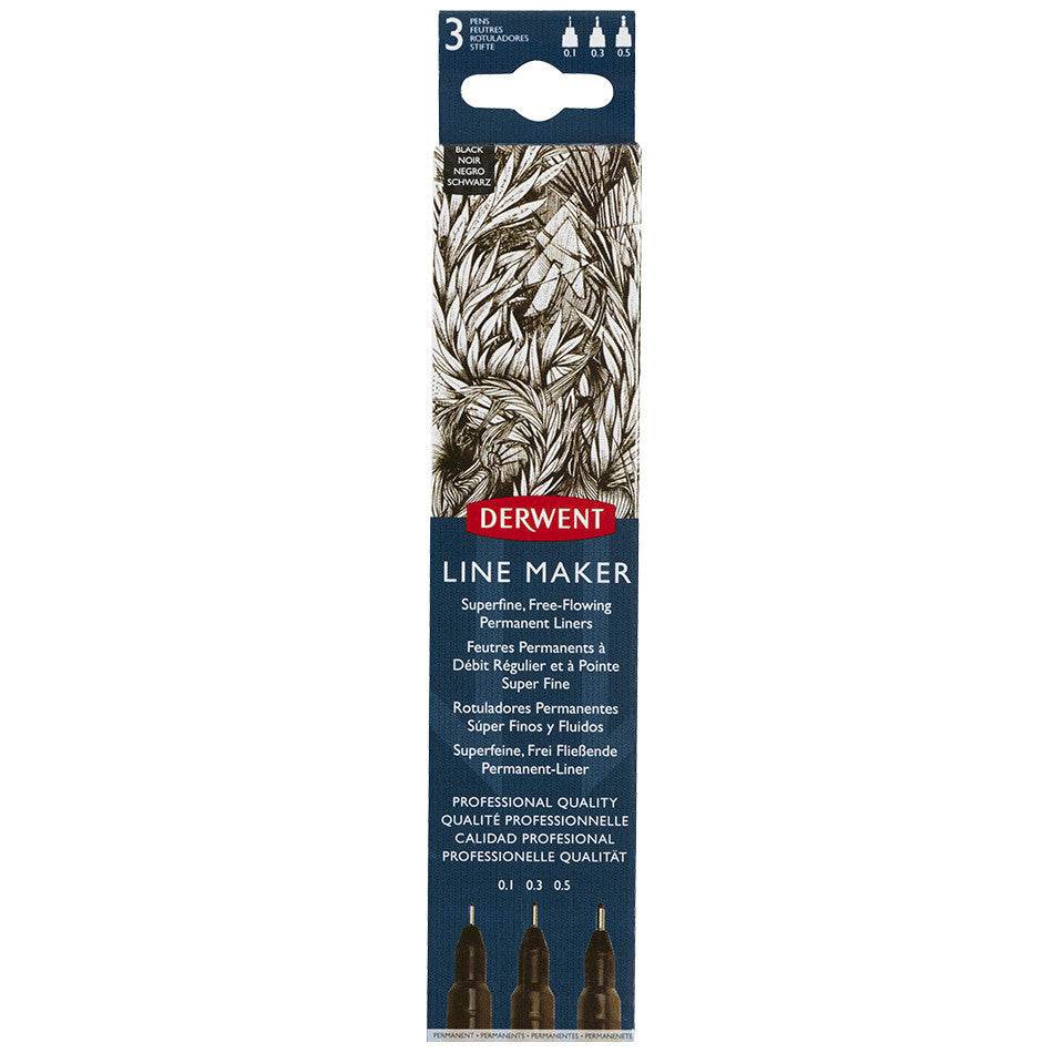 Derwent Line Maker Drawing Pen Black Set of 3 by Derwent at Cult Pens