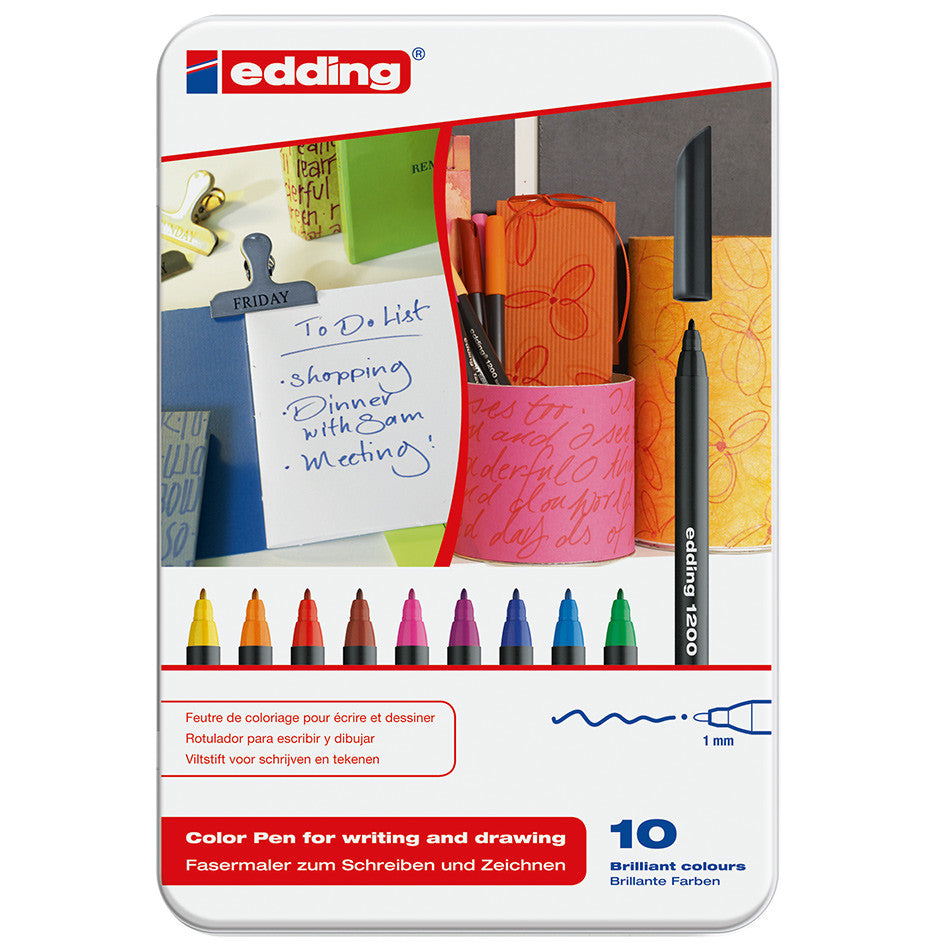 edding 1200 Colourpen Tin of 10 Assorted by edding at Cult Pens