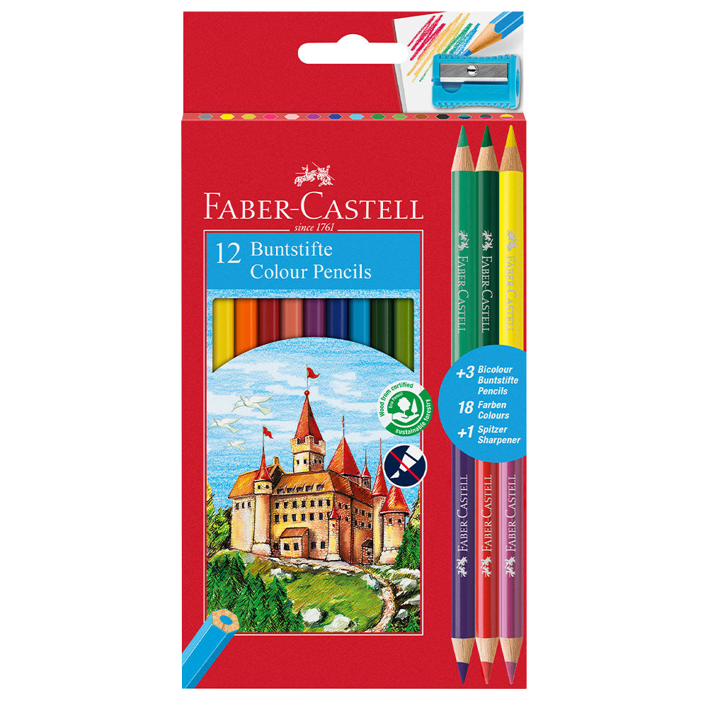 Faber-Castell Eco Colouring Pencil Set of 12 with 3 Bi-Colour Pencils by Faber-Castell at Cult Pens
