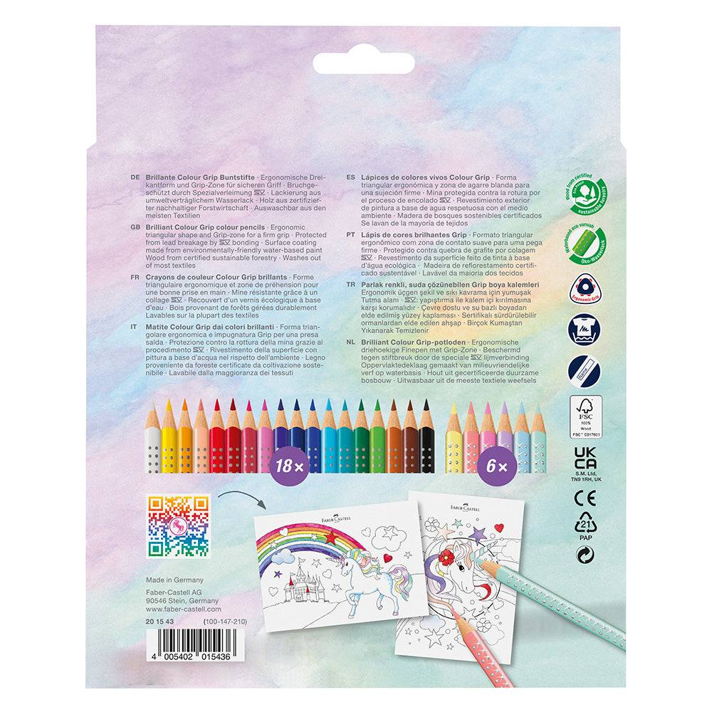 Faber-Castell Colouring Pencils Colour Grip Special Edition Unicorn Set 18+6 by Faber-Castell at Cult Pens
