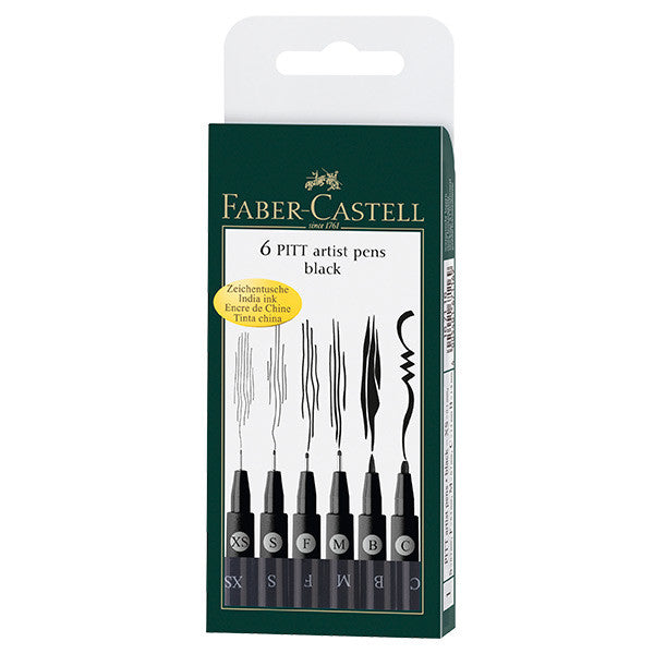 Faber-Castell Pitt Artist Pen Black Set of 6 Assorted Sizes by Faber-Castell at Cult Pens