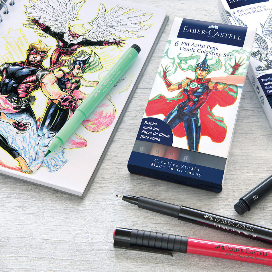 Faber-Castell Pitt Artist Pen Comic Illustration Colours Set of 6 by Faber-Castell at Cult Pens