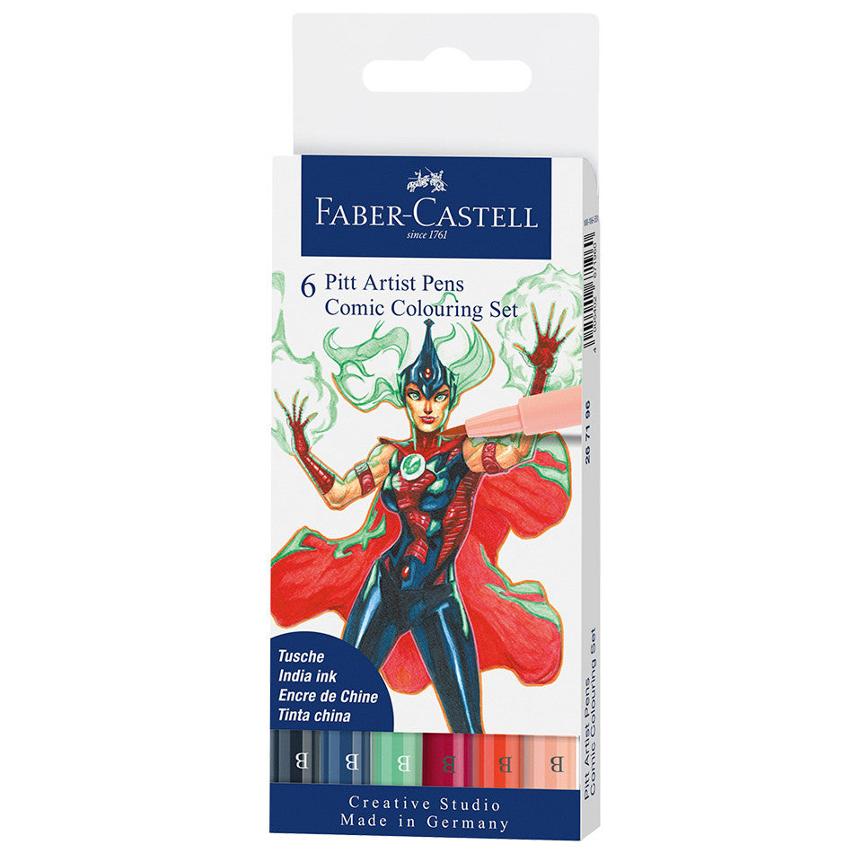 Faber-Castell Pitt Artist Pen Comic Illustration Colours Set of 6 by Faber-Castell at Cult Pens
