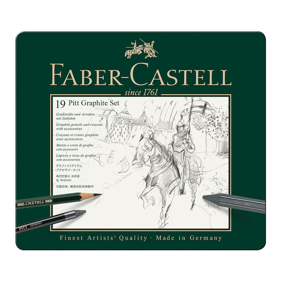 Faber-Castell Pitt Monochrome Set Tin of 19 by Faber-Castell at Cult Pens