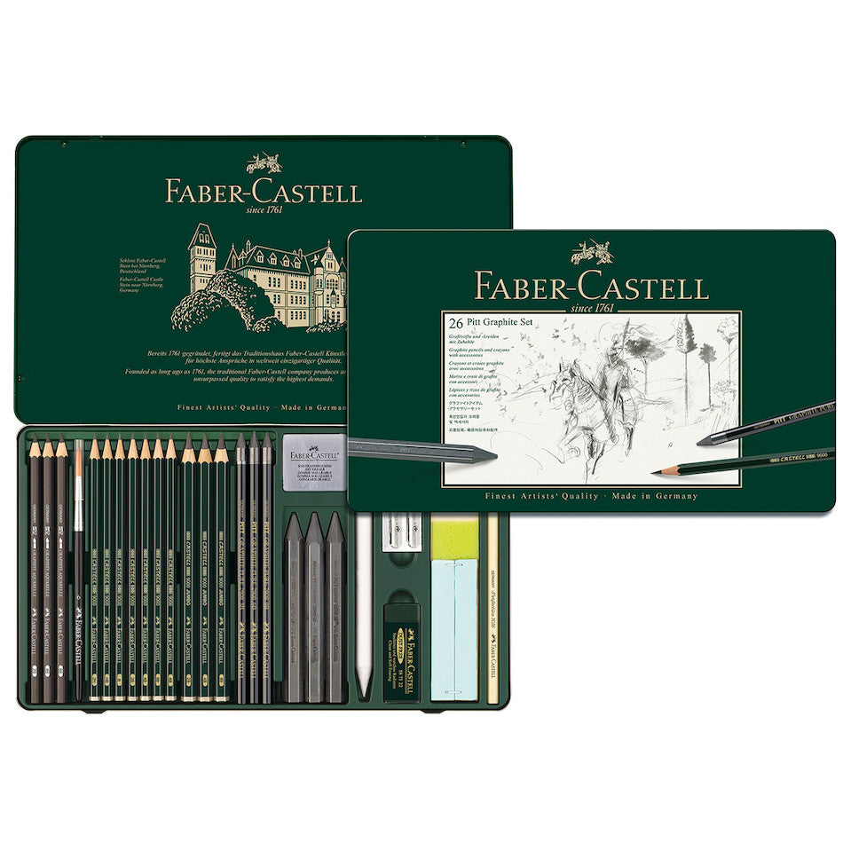 Faber-Castell Pitt Monochrome Set Tin of 26 by Faber-Castell at Cult Pens