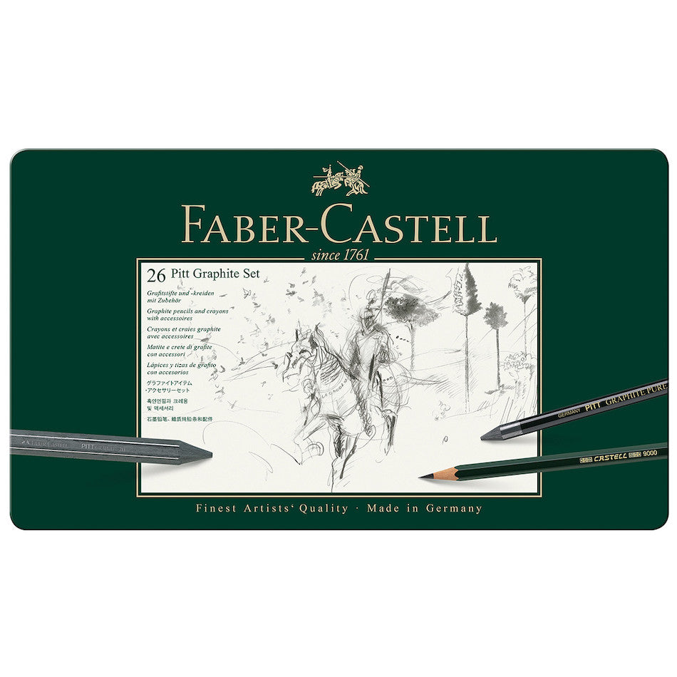 Faber-Castell Pitt Monochrome Set Tin of 26 by Faber-Castell at Cult Pens