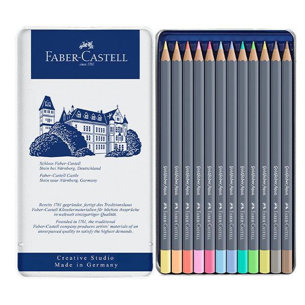 Faber-Castell Goldfaber Aqua Watercolour Pencil Pastel Colours Tin of 12 by Faber-Castell at Cult Pens