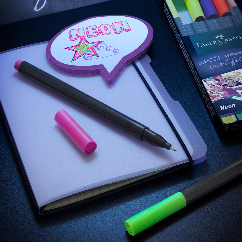 Faber-Castell Grip Finepen Set of 5 Neon by Faber-Castell at Cult Pens