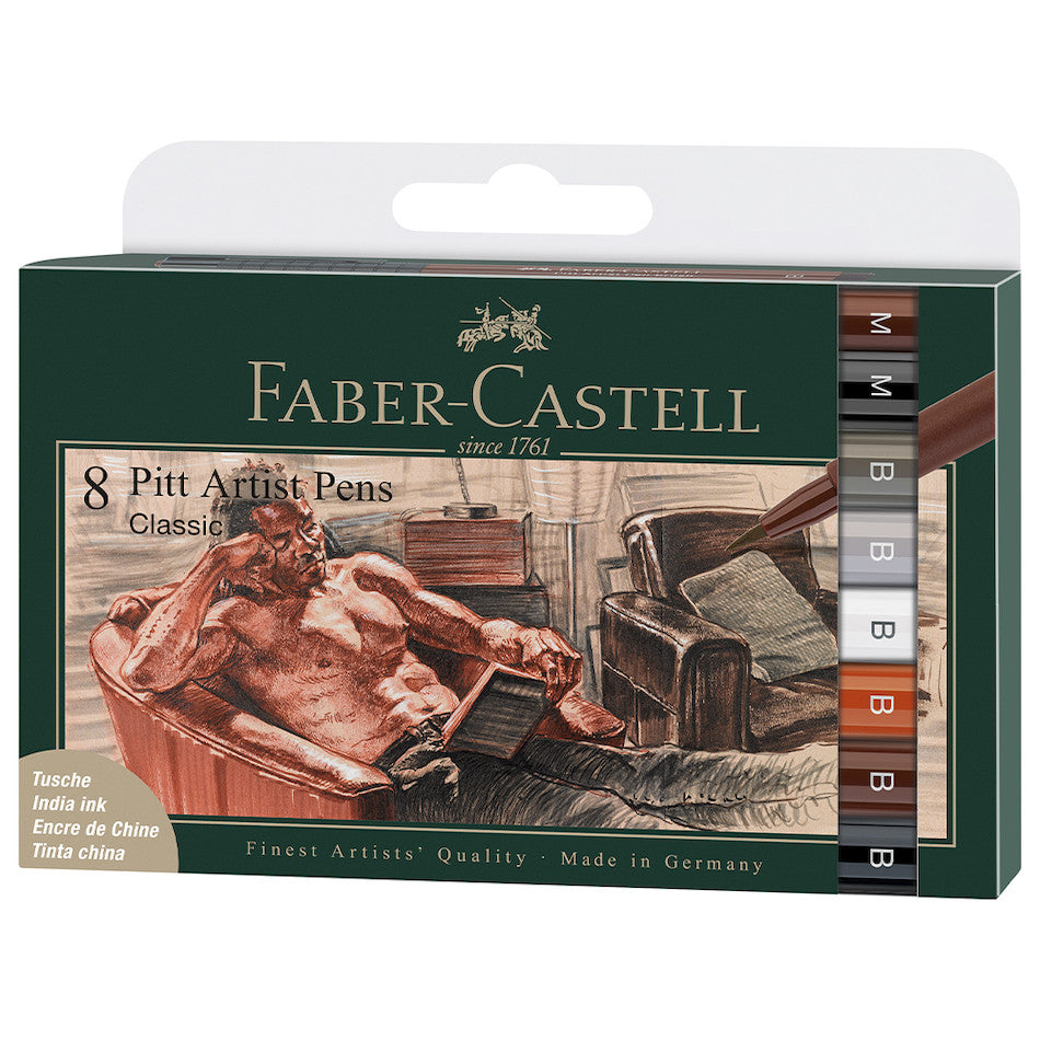 Faber-Castell Pitt Artist Pen Brush Wallet of 8 Classical by Faber-Castell at Cult Pens
