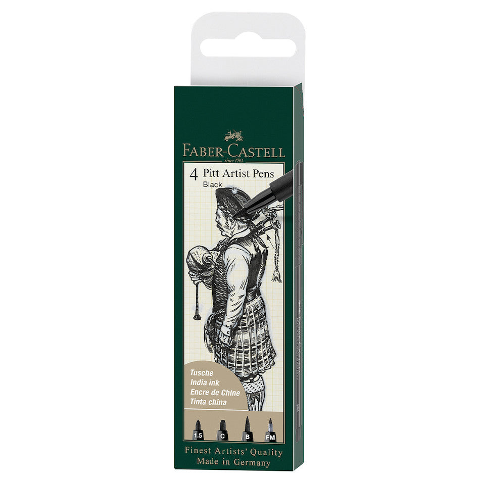 Faber-Castell Pitt Artist Pen Wallet of 4 Black by Faber-Castell at Cult Pens