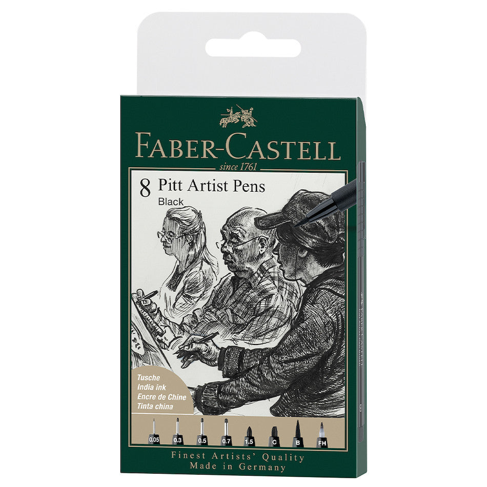 Faber-Castell Pitt Artist Pen Wallet of 8 Black by Faber-Castell at Cult Pens