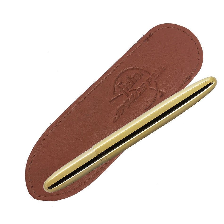 Fisher Space Pen Bullet Pressurised Ballpoint Pen Raw Brass with Tan Leather Case by Fisher Space Pen at Cult Pens