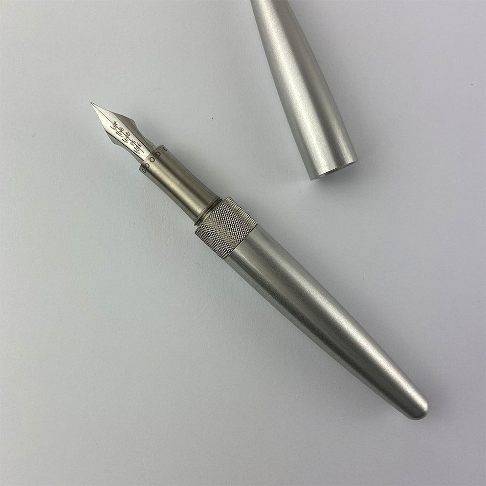 The Good Blue R615 Custom Silver and Stainless Steel Fountain Pen Titanium Flex Nib Polymer Feed by The Good Blue at Cult Pens