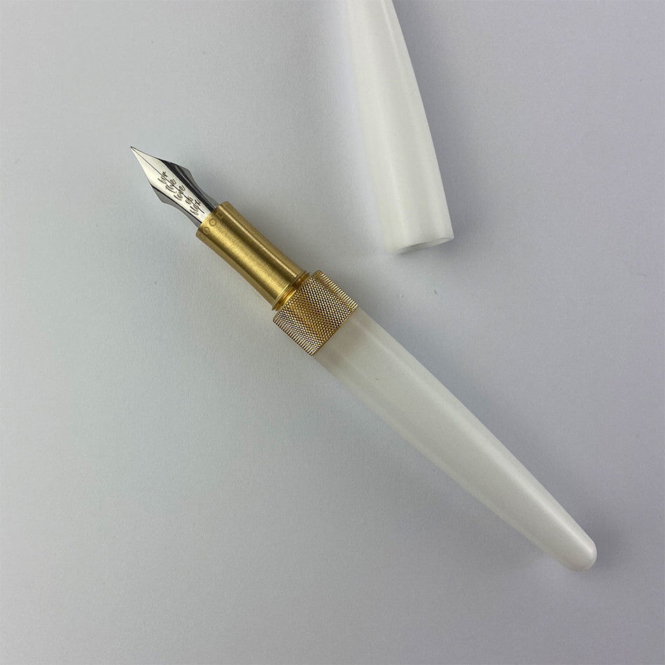 The Good Blue Pearl White Acetal with Brass Fountain Pen Steel Flex Nib Plastic Feed by The Good Blue at Cult Pens