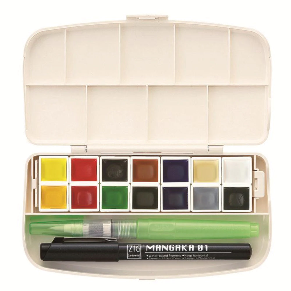 Kuretake Gansai Tambi Portable Watercolour Paint Set of 14 by Kuretake at Cult Pens