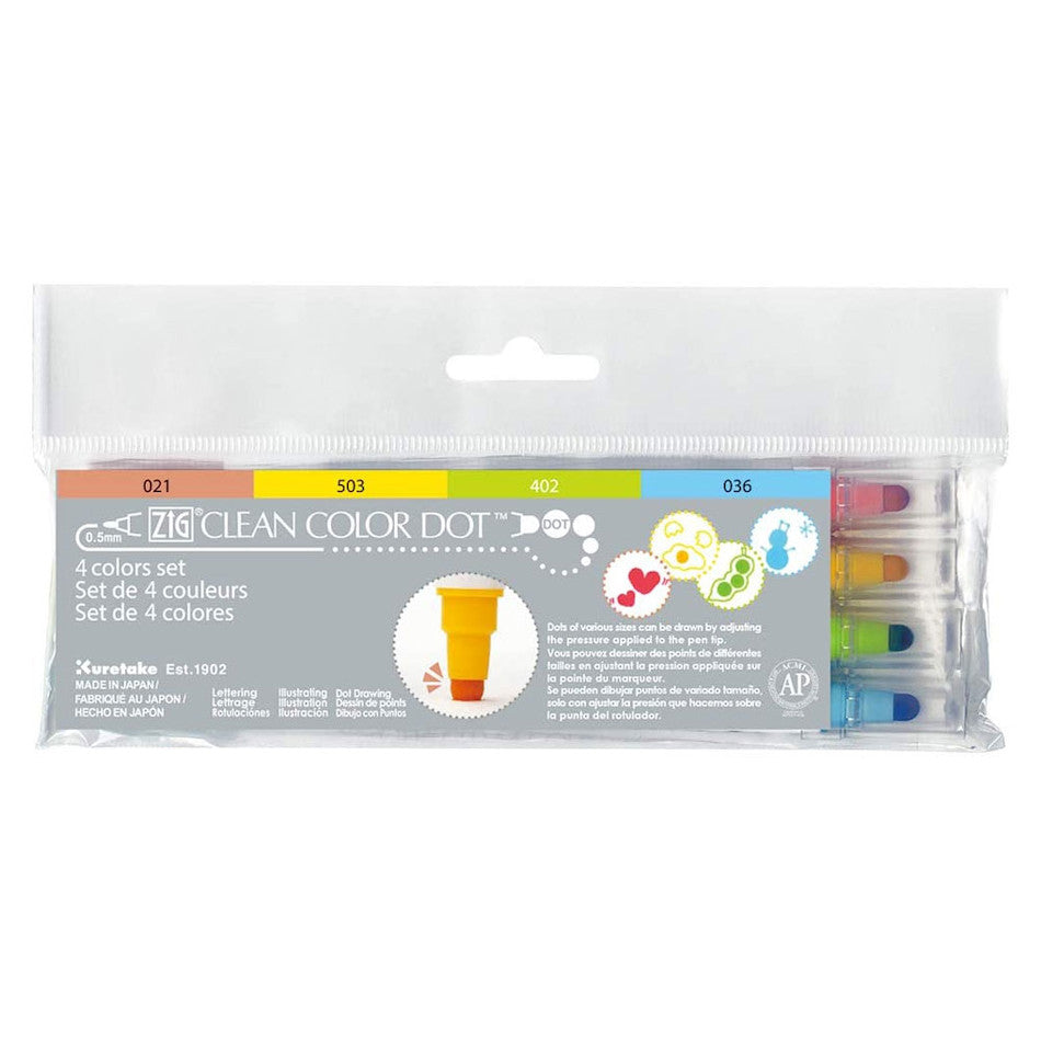 Kuretake ZIG Clean Color Dot Dual-Tip Markers 4/Pkg-Assorted