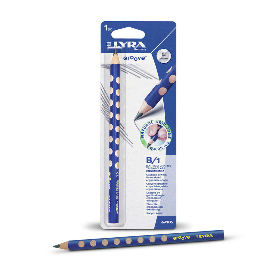 Lira Groove Graphite B Pencils - Triangular Grip Design, Pack Of 12 Blue Drawing Pencils