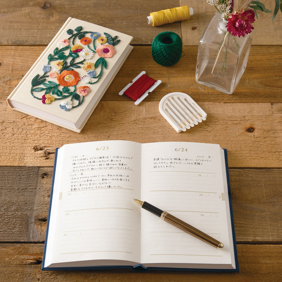 Midori 5-Year Diary Embroidery Flower Navy by Midori at Cult Pens