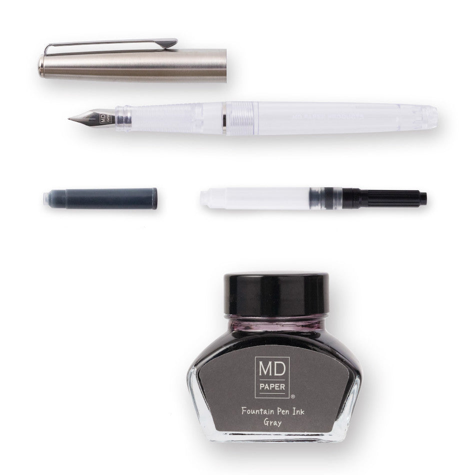 Midori MD Fountain Pen With Bottled Ink Limited Edition Grey by Midori at Cult Pens