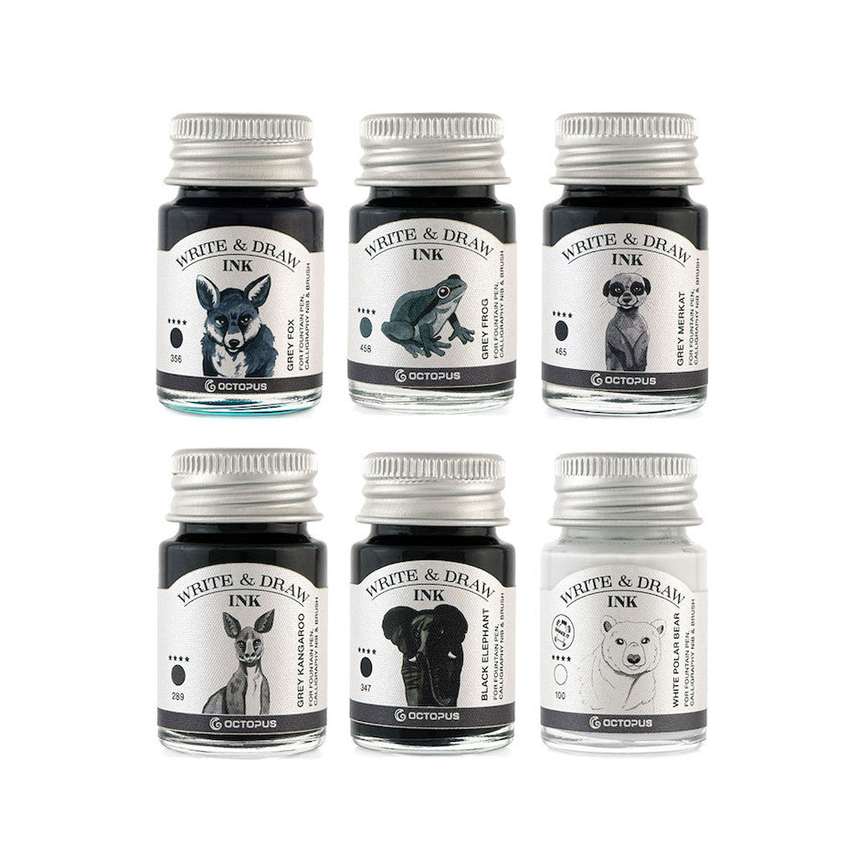 Octopus Write and Draw Ink Set of 6 Basic Grey by Octopus Fluids at Cult Pens